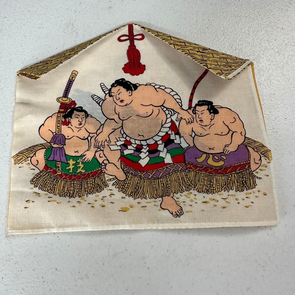Japanese Sumo Rikishi Furoshiki Cloth‎ Bandana Kanji Yellow White 13x15